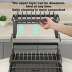 Adjustable Dish Drying Rack & Drainboard Organizer for Kitchen Plates, over Sink Countertop, Cutlery Storage with Drain Rac