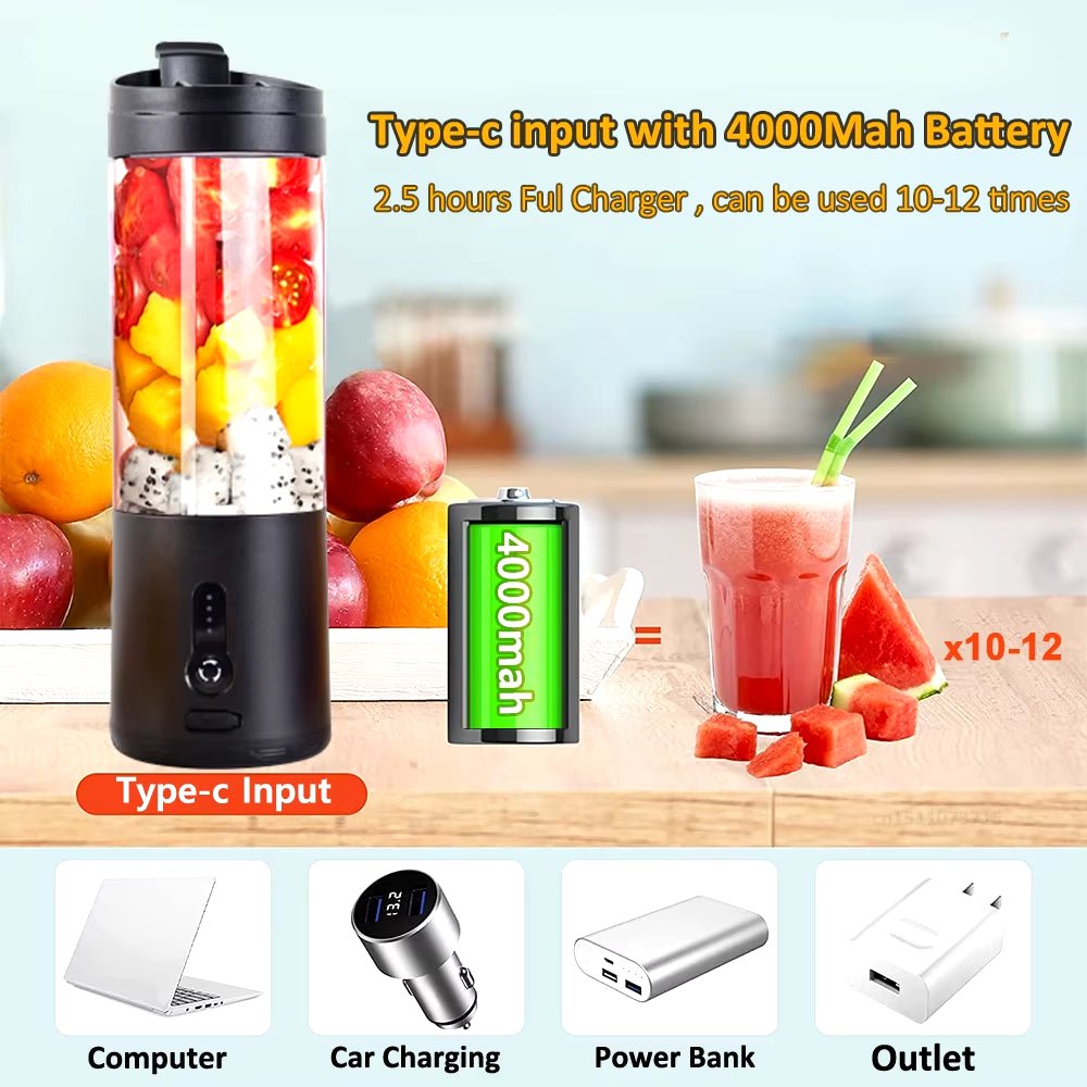Mini Portable Blender Electric Fruit Juicer Smoothie Orange Fresh Juice Blender Multifunction Rechargeable Portable Juicer Mixer - CheffyCorner