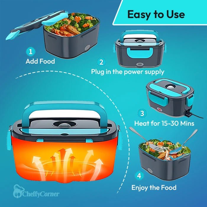 Portable Electric Lunch Box 1.5 L – Leak‑Proof Food Warmer for Car, Office, Travel - CheffyCorner
