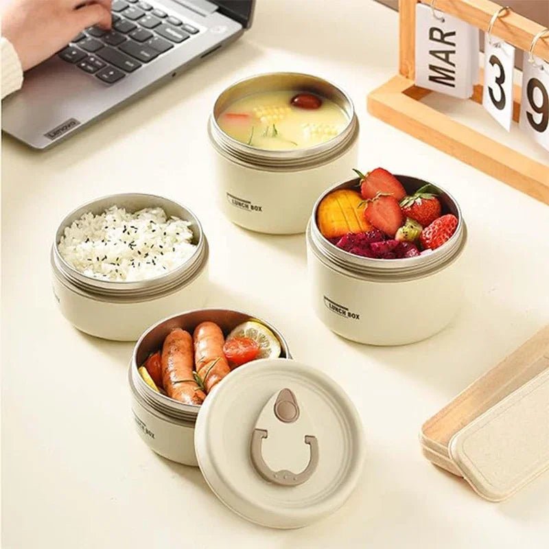 Portable Insulated Food Lunch Container Set with Thermal Lunch Box 3 Separate Stackable Lunch Container for Adult Kids - CheffyCorner