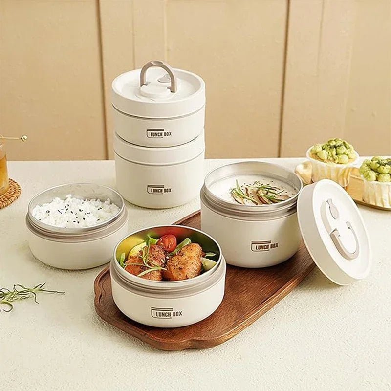 Portable Insulated Food Lunch Container Set with Thermal Lunch Box 3 Separate Stackable Lunch Container for Adult Kids - CheffyCorner