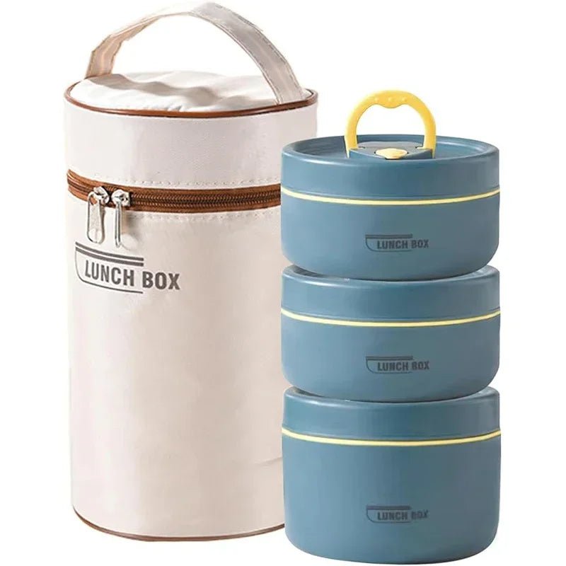 Portable Insulated Food Lunch Container Set with Thermal Lunch Box 3 Separate Stackable Lunch Container for Adult Kids - CheffyCorner