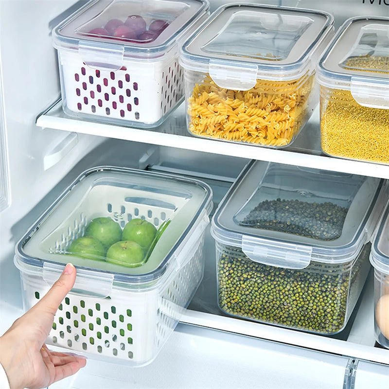 Refrigerator Storage Box Fridge Organizer Fresh Vegetable Fruit Boxes Drain Basket Storage Containers Pantry Kitchen Organizer - CheffyCorner