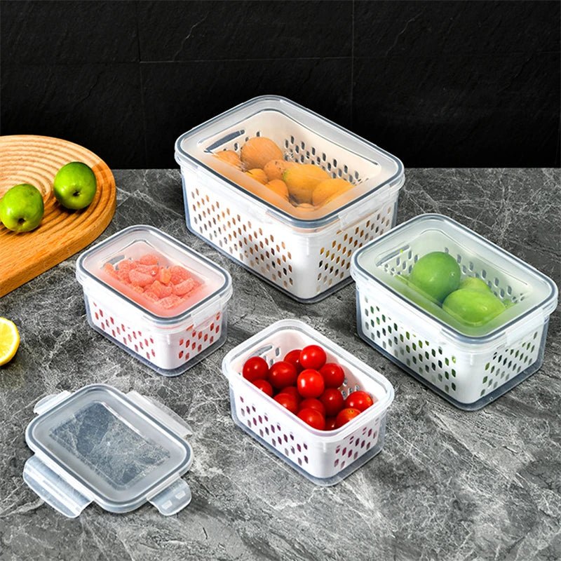 Refrigerator Storage Box Fridge Organizer Fresh Vegetable Fruit Boxes Drain Basket Storage Containers Pantry Kitchen Organizer - CheffyCorner
