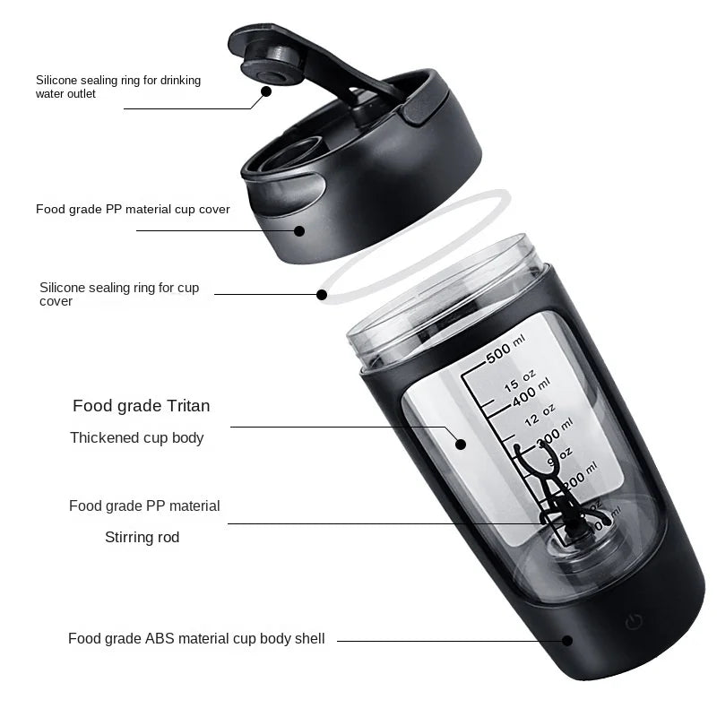 USB Electric Portable Whey Protein Shaker bottle | Rechargeable Gym BA Free Cocktail Blend - CheffyCorner